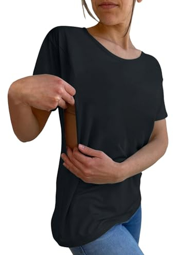 Tee Shirt Allaitement Femme Manches Courtes et Col Rond Haut Maternité Femme Zip Côté Top T-Shirts Allaitement Humour Couleur Unie Débardeur de Maternité Souples Tops Blouse