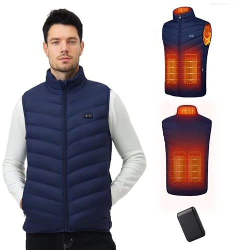 Mincoo Chaleco Calefactable Hombre con Batería De 10000 mAh, 3 Temperaturas, 7 Zonas de Calentamiento, Chaqueta Calefactable con Carga USB, para Esquí, Motociclismo, Senderismo y Pesca