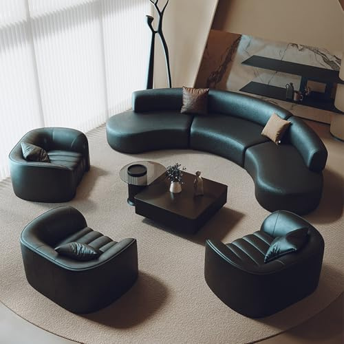 Generisch Big Sofa XXL for Wohnzimmer, Modernes Geschwungenes Sofa, Empfangsraum, Büro, Bibliothek, Haustierfreundliches Kunstleder, Massivholzrahmen, 3+2//3+3Kombination