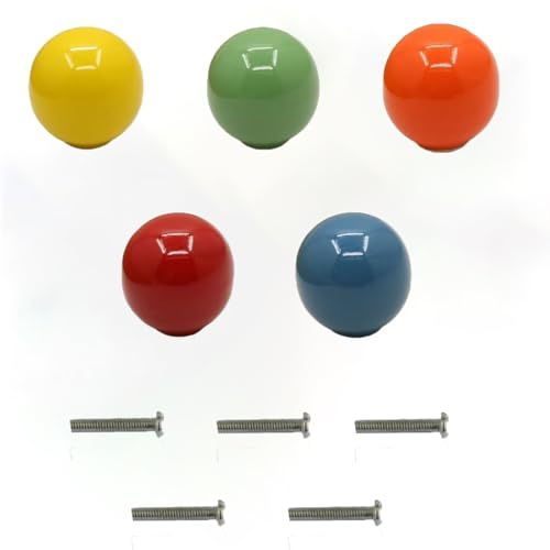 HSEANWWW 5pc Vintage bunte Keramik Tür Schublade Griffe, 33mm Runde Schublade Knopfe, Möbelknöpfe, Türknöpfe, Kugelform Möbel Griffe für Schränke, Kommode, Küche, Kinderzimmer (5, Farbe)