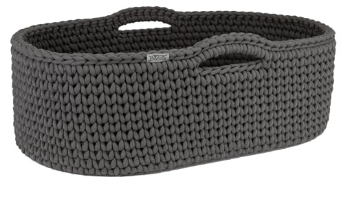 H.E.Arts Gehäkeltes Babybett für Neugeborene Handmade Moseskorb dunkelgrau mobiler Babykorb ab 199,00€