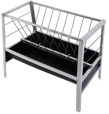 Pasture Grain & Hay Feeder 53 Gallon Heavy Duty 2-in-1 Livestock Feeder Livestock Feed Trough Feed Pan for Goats, Calves, Cow, Foal, Sheep
