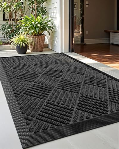 DEXI Front Door Mat Outside Entrance, 2x3 ft Rubber Entry Doormat Heavy Duty, Welcome Mats Non Slip for Inside House Floor Entryway Back Doors Exterior Patio, Diamond Black | Heavy Duty, Welcome Mats Non Slip, Dirt Trapper for Inside House Floor Entryway Exterior Patio