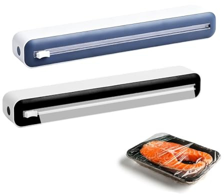 Magnetischer Frischhaltefolienspender mit Schneider, Nachfüllbarer Folienspender, Praktischer Alufolienspender Schublade mit Cutter, ABS Folienabroller für Frischhaltefolie und Alufolie, Blau+Schwarz