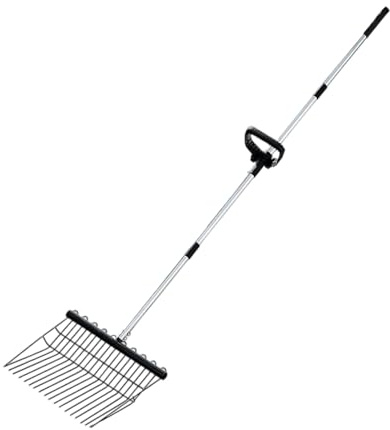 Rastrillo de mano de acero inoxidable – Rastrillo de jardín con mango de acero inoxidable – Cultivador de deshierbe ergonómico para arena de gatos, pala de estiércol de pollo para rastrillar hojas