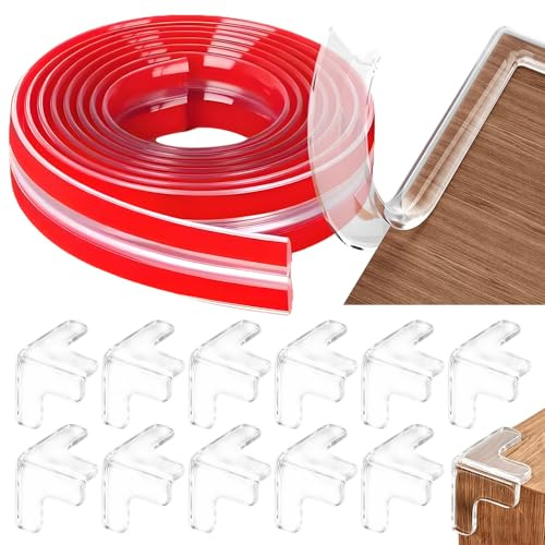 1 Set Paraspigoli Paraspigoli Angolari in Silicone Trasparente con 6M Nastro Protezione e 12 Angolari a T Per Bordi Mobili Soggiorno Camera da Letto Sala da Pranzo