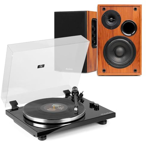 Audizio Toledo Bluetooth Record Player & HiFi Stereo Speaker System, Modern Turntable, Wireless & RCA Connectivity, Home Audio Record Player with Speakers, Complete Record Player Stereo System