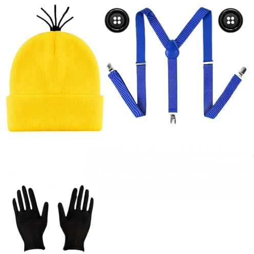 ZhuXIXILiang 5pcs Yellow Costume Accessories Set Costume Accessory Halloween with Hats Steampunk Goggles Glasses Black Gloves Buttons Blue Shoulder Cosplay Dress Up Party Carnival, Halloween