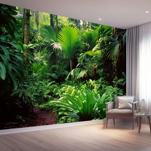 Photo Wallpaper Tropical Palm Trees Ferns Background Theme Wall Mural, 400 x 280 cm (W x H) Non-Woven Premium Fleece Wall Mural - Green Bedroom Living Room Eco-Friendly Decoration Wallpaper