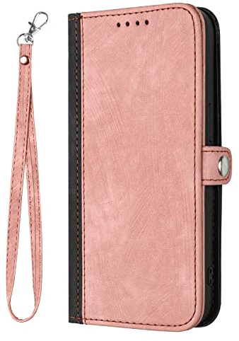 BEENTRYS Cuero Funda para Moto E13 Funda,Tipo Billetera Cartera Cubierta Ranura para Tarjeta Soporte Bolsillo Cremallera Magnético PU Antigolpes Carcasa-Rosa