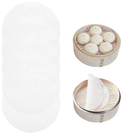 5 PCS 8 Inch Silicone Steamer Mats - Non-Stick Reusable Dumpling & Bun Liners for Bamboo Steamers, 20cm Round Mesh Cooking Pads for Dim Sum & Home Kitchen
