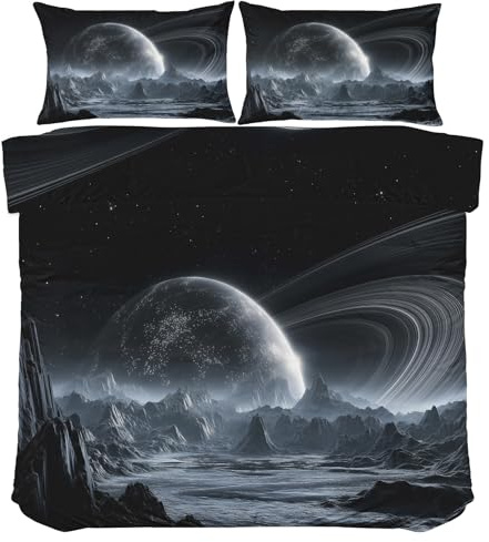 Generisch Universum Planet Kinder Bettwäsche, Weltraum Galaxie Stern Bettwäsche-Set 200x200, Mikrofaser Wende Bettbezug mit 2 Kissenbezüge, Pflegeleicht Trösterbezug 3 Teilig mit Reißverschluss Tg354