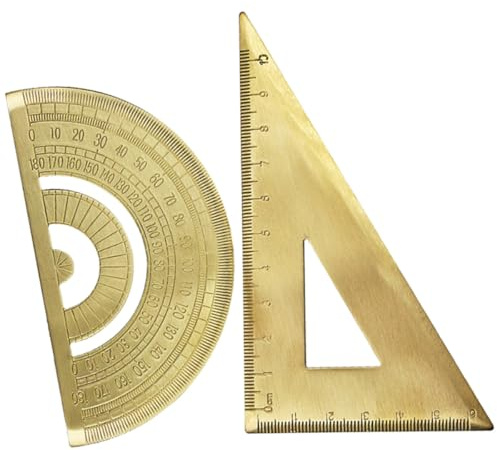 Alipis Set 2 Pezzi Righelli Triangolari in Ottone Goniometro Righello di Misurazione Multifunzionale per Architettura Disegno Tecnico e Istruzione Numeri Chiari e Superficie Liscia
