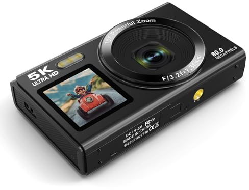 NbgrvB Fotocamera digitale 5K con zoom 18X e per doppio schermo Vlogging, risoluzione immagine 80MP, connettività WiFi, videoregistratore portatile nero