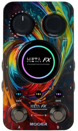 MOOER Meta FX Multi-firmware Stereo Effects Pedal, Reverb Delay Modulation | Guitar Pedals with 40+ Stereo Algorithms, 100 Presets, 1.28 Color Touchscreen, Tap Tempo, Silent Headphone Practice