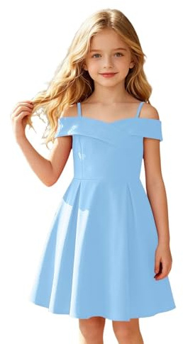 Generico Ragazze Abito Spalle Scoperte con Spalline Sottili Regolabili Vestito Bambina Senza Maniche Abiti Estivo Elegante Casual Abito Vestito Elegante Bambina Abiti per Ragazza