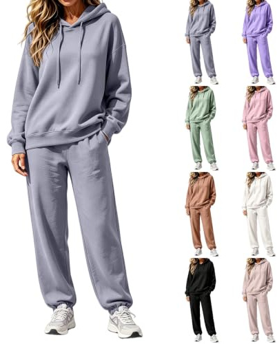Yoga Outfits for Women Tracksuit Womens Full Set 2 Piece Airport Travel Outfits Oversized Hoodie Sweatshirts and Wide Leg Jogger Sweatpants Loose Jogging Sweat Suits Gym Activewear Loungewear