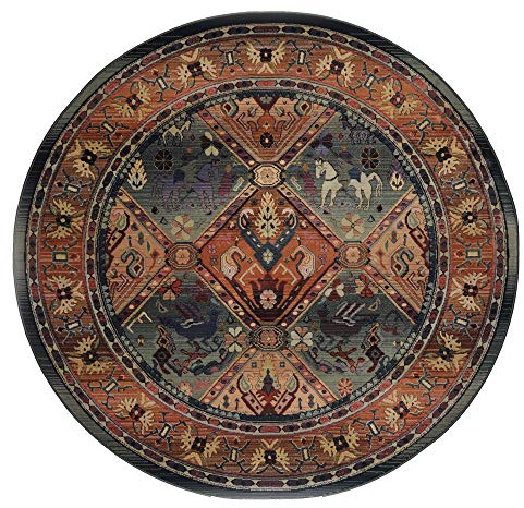 Theko Orientteppich mit Vintage-Effekt | sehr robust und strapazierfähig | 120 cm rund; Farbe: Grün markenteppiche - Gabiro