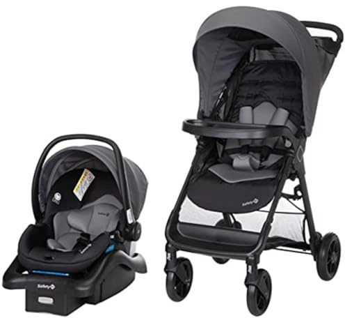 Safety 1st Smooth Ride Travel System Stroller and OnBoard FLX Infant Car Seat, Newborn to Toddler Baby Combo, Easy-Install, Large Canopy, Ample Storage, Foldable, Rear-Facing 4-30 lbs, Monument