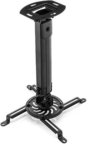 deleyCON Supporto Universale per Proiettore Montaggio a Soffitto +-15° Inclinabile - Ruotabile di 360° - Fino a 13,5 Kg - Altezza Regolabile 380 mm - 580 mm - Gestione dei Cavi - Nero