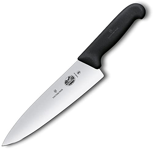 Victorinox Fibrox Scharfes Küchenmesser, Breites Universalmesser für Fleisch, Fisch, Gemüse und Kräuter, 20 cm, Gerade Klinge, Rostfreier Stahl, Schwarz