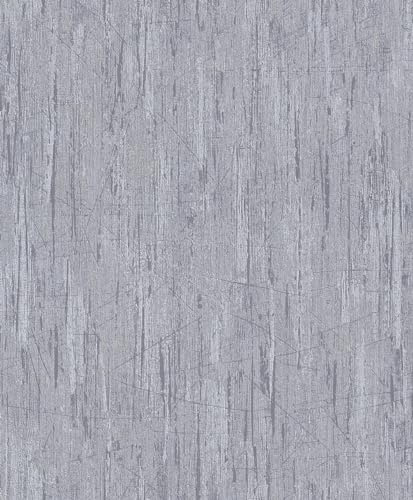 Rasch Tapete 480948 - Helle Vliestapete mit feiner Putz-Struktur und dünnen Linien in Silberblau - 10,05m x 0,53m (LxB)