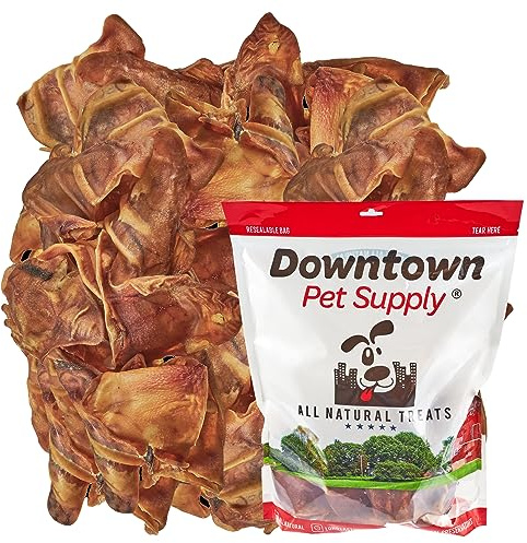 Downtown Pet Supply Jumbo Pig Ears - Dog Dental Treats & Rawhide-Free Dog Chews - Healthy Coat & Skin Care, Cholesterol & Heart Health Dog Treats - Protein, Vitamins & Minerals - 5 Pack