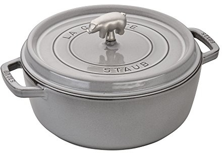 Staub Cast Iron 6-qt Cochon Shallow Wide Round Cocotte - Graphite Grey, Made in France