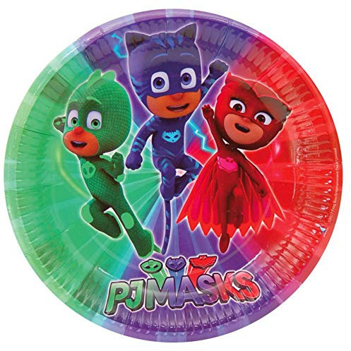 Lote de 24 Platos Infantiles Decorativos Pj Masks Redondos Ø 23 cm. Vajillas. Regalos Baratos para Fiestas de Cumpleaños, Bodas, Bautizos, Comuniones.