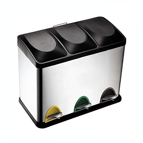 PIAOLING Cestino Pratico Pedale Pattumiere Triple Pattumiere Pattumiera con 3 Scomparti Pattumiera for rifiuti separata Durevole (Color : Silver, Dimensione : 45L)
