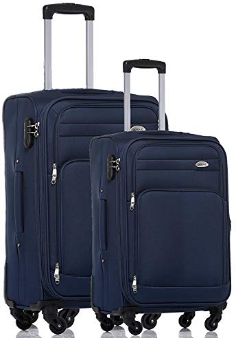 TOP-Trolley-Koffer-Set - 2-teilig - 74cm + 64cm, mit Dehnfalte, 4 Rollen, (dunkelblau)
