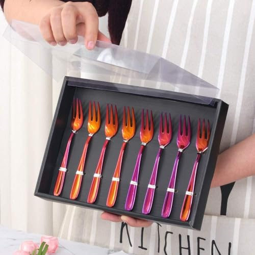 Buyer Star Lot de 8 fourchettes à dessert en acier inoxydable 18/10 - Petites fourchettes à salade de 13 cm - Avec boîte cadeau noire - Passe au lave-vaisselle