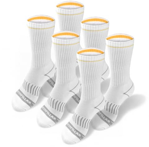 Cat mens 3-pack Half Cushioned Crew Sock, White (6 Pack), Large US