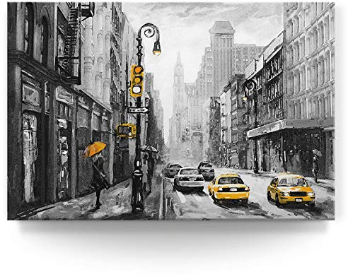 BilderKing Wandbild New York Gemäldeoptik schwarz/weiß - 120cm x 80cm Leinwand auf 4cm Keilrahmen