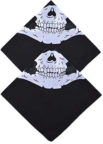 thb Richter 2er-Set Bandana Kopftuch Nickituch Halstuch Maske Zimmermanns- und Richtfesttücher Baumwolle Schweißtuch Stirnbänder Totenkopf Skull Gebiss Schwarz-Weiß