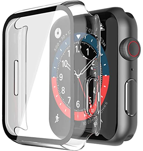 Misxi Schutzhülle mit Displayschutz für 45mm Apple Watch Series 9/8/7 | 2 Stück, Harte PC-Hülle, Gehärtet Displayschutzfolie, Kratzfest & Stoßfest, Ultradünn, Transparent