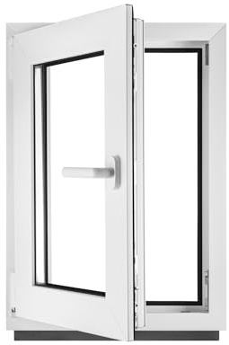 Fenster Kellerfenster Kunststofffenster Kunstoff weiß BxH 50 x 80 cm DIN Links - ALLE GRÖßEN - 3 fach Verglasung BxH 500 x 800 mm - Funktion Dreh-Kipp - BauPlaza