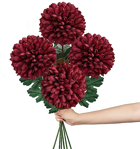 16 cm groß Kunstblume Hortensie mit 65cm langer Stiel, 4 PCS rot Künstliche Hortensie Blumen, Kunststoffblume Hortensie für Heimdeko, Garten Party Deco, Hochzeits Deco, Büro, Blumenarrangement