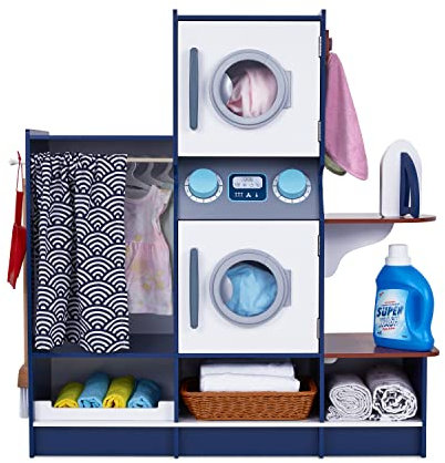 Lil' Jumbl Kids Wooden Laundry Playset, Washer Dryer Iron Set, 9-Pc
