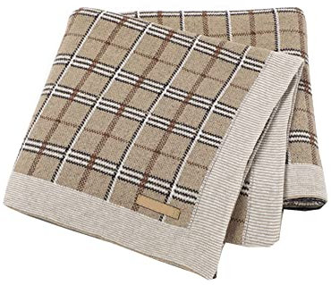 Surwin Mode Strickdecke Babydecke Kuscheldecke Baumwolle, Mädchen und Jungen Babys Gestrickt Kinderdecke Freien Krabbeldecke Perfekt für Kinderwagen Babybett (80x100cm,Khaki)