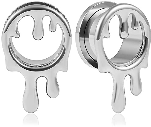 Vankula Ohr Tunnel 1 Paar Double Flared Flesh Plugs Wassertropfen Edelstahl für männer damen Ohrpiercing Schmuck 8mm(0G) Silber