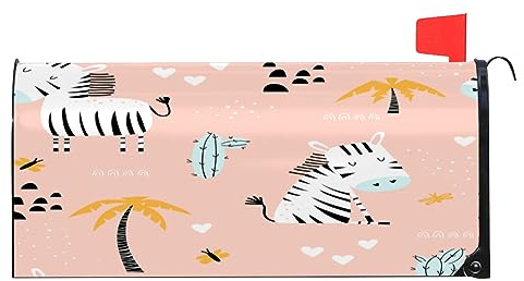 Zebra Cactus Mailbox Cover Magnetic Mailbox Wraps Waterproof Post Letter Box Cover Garden Yard Home Decor for Outdoor Standard Size 20.8 L x 18 W