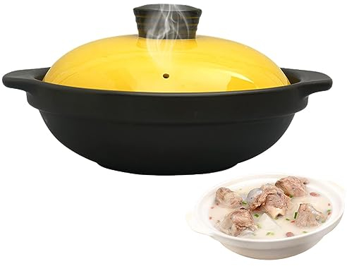 JPSDOWS Cuociriso in pentola di Terracotta, Pentola per zuppa in casseruola, pentola di Terracotta Cinese per Cucinare, Pentola per zuppa in casseruola Antiaderente con Coperchio per Bruciare a Secco