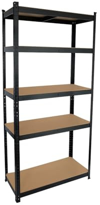 THINIA HOME - Estantería Modular Almacenaje, Acero y MDF Antihumedad, Hogar, Trastero, Garajes y Talleres, 5 Baldas Ajustables, Carga Máxima 875Kg, 90x40x180cm (Largo x Ancho x Alto)