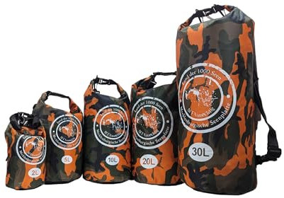 SEENsuechtig Dry Bag Orange Camouflage Trockensack 2-30 Liter Seesack wasserdicht Beach Packsack 5 Stück