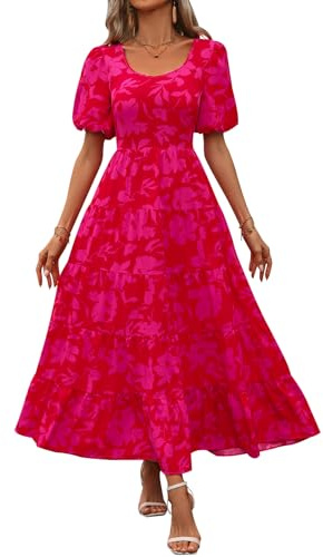 PRETTYGARDEN Women's Puff Sleeve Floral Cute Spring Dresses for Women 2024 Casual Maxi Dress Modern