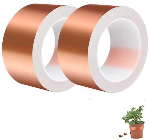 Kupferband Gegen Schnecken, 50mm x 20m Klebeband Schneckenzaun Schneckenschutz für Hochbeet Pflanzen, Selbstklebend Schneckenabwehr Kupfer Schneckenband Schneckenfalle Anti Schnecken (2, 50MM*20M)