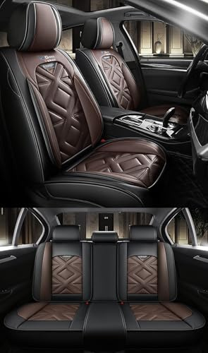 NOBQUA Autositzbezüge Universal Set, Leder Autositzbezug Komplettset, Aus Premium Leder + Einzigartigem Design 5-Sitzer Sitzbezüge (Kompatible Automodelltabelle enthalten)