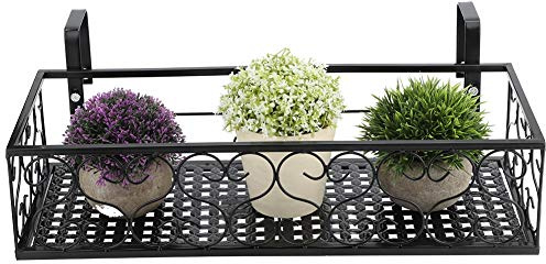 Gedourain Balkongeländer-Regal, Blumentopf-Ständer, Fensterkasten-Geländer, Pflanzgefäß-Halter mit Haken, Hängendes Blumenregal aus Eisen, Korbregal für den Außenbereich, Garten, Balkon,
