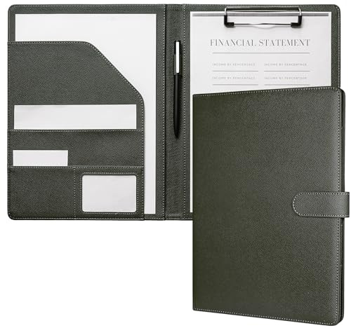 Mymazn Porte Documents A4, Document Porte Folio Pochette Porte Document Pu Cuir Porte Bloc A4 Range Documents Trieur Organiseur Portfolio Planchettes Porte-formulaires(Vert olive)